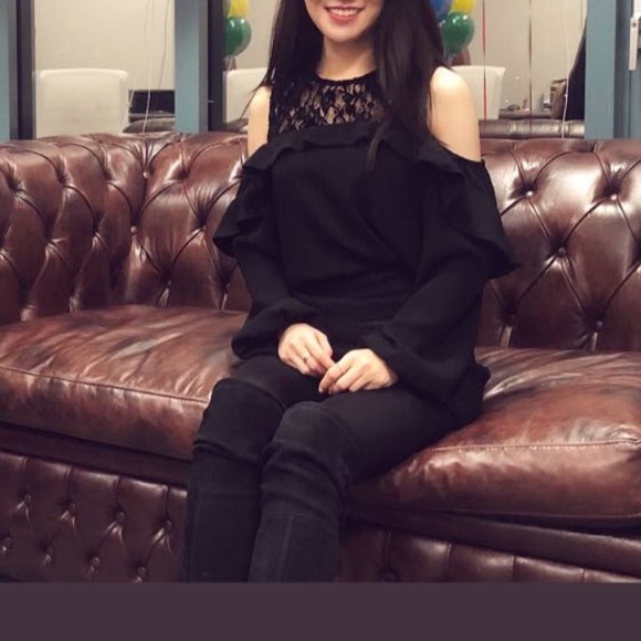 Maje black cold shoulder cut off blouse top long sleeve Size 1 size s - Picture 2 of 11